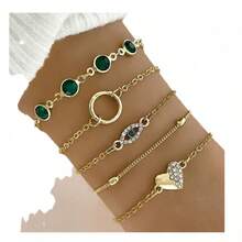 Hollow Round Inlaid Diamond Heart Bracelet Rhinestone Heart Eye Bracelet Set For Women 5 Pieces Perfect For Women On Valentine's Day, Dates, Outings, And Daily Wear - S1305 - 查看 5