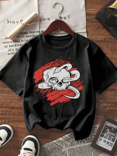 Women's Summer Short Sleeve Graphic T - Shirt Skull & Tentacles Print Crew Neck Loose Fit Casual Tee Top Streetwear Fashion Soft Cotton Blend Tshirt  Hip - Hop Style Summer Outfit For Daily Wear, Beach, Parties