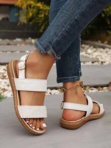 Flat Sandals For Women Comfortable Elastic Strap Walking Sandals Rhinestone Open Toe Casual Sandals - White - View 6