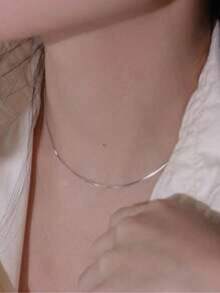 1pc Minimalist Elegant Silver Snake Bone Chain Necklace, Unisex Stainless Steel Delicate Choker Necklace, Versatile Simple Chain