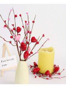 3 Pieces Valentine's Day Romantic Foam Heart Berry Arrangement, Handmade Artificial Heart-Shaped Berry Branches, Red And Pink Heart-Shaped Berry Stems, Light Red Heart-Shaped Pink Wrapping Paper - Multicolor - View 7