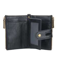 Baellerry 男士商务休闲拉链钱包，黑色皮革纹理对折钱包，大容量卡槽，带透明证件夹，男士现金钱包，迷你钱包，男士钱包，真皮小钱包，钱包钥匙扣，旅行必备证件夹，挂绳证件卡夹