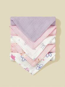 5条装 花卉卡通动物印花婴儿棉纱布围兜，喂食巾，口水巾 - 彩色 - 查看 7