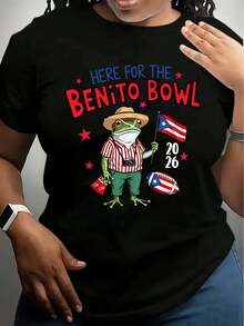 Black T Shirt With Frog Holding Puerto Rico Flag And Football Benito Bowl 2026 Text For Sports Events And Cultural Celebrations - 黑色 - 查看 1