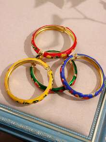 20/15/12/10/7/5/3/1件 随机颜色 几何纹理 复古优雅 奢华宫廷珐琅手镯，彩色涂鸦花卉几何线条手镯 - 彩色 - 查看 8