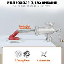 Manual Meat Grinder, Heavy Duty Cast Iron Hand Meat Grinder With Steel Table Clamp, Meat Mincer Sausage Maker With 1 Cutting Blade, 2 Cutting Plates, 3 Sausage Tubes For Beef Pepper Mushroom - Silver - View 5