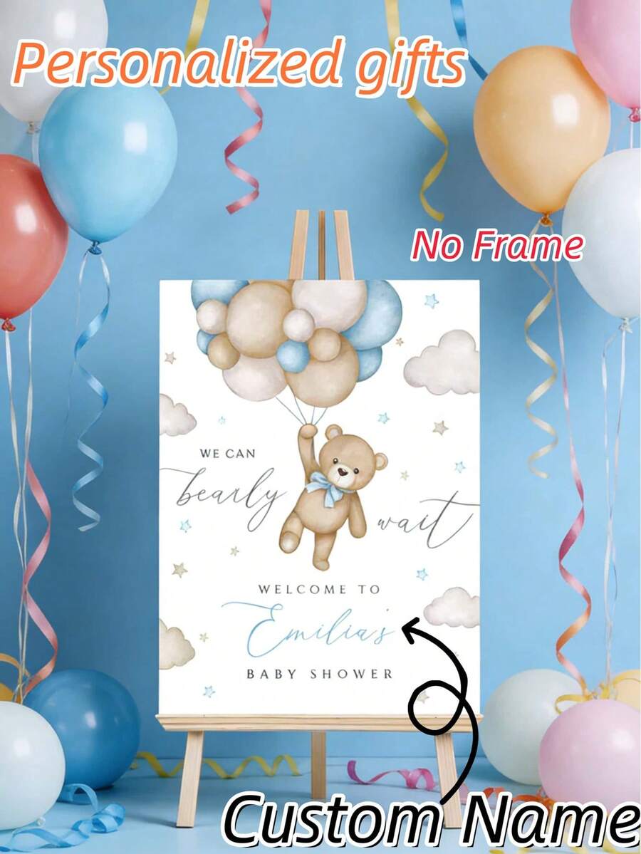 Poster chào mừng hình gấu bông tùy chỉnh, Poster chào mừng tiệc mừng bé trai "Chúng tôi rất háo hức", Khinh khí cầu màu xanh dương, Biển chào mừng tiệc mừng bé hình gấu và bóng bay, Trang trí phòng trẻ em, Trang trí ngày Valentine (Không khung) - Nhiều màu - Xem 1