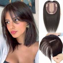 女士真人发片，12英寸自然黑色，带轻盈刘海，360°3D全方位覆盖，升级大底座，透气舒适，专为头发稀疏人士设计，透气内网 - SNatural - 查看 2