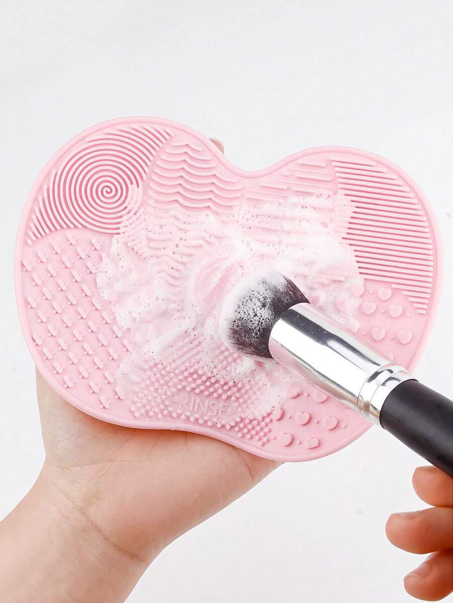 1 Pack Apple-Shaped Silicone Makeup Brush Cleaning Mat, Suction Cup Silicone Makeup Brush Cleaner Mat, Portable Makeup Brush Cleaning Tool, Small Brush Cleaning Pad Suitable For Makeup Brushes, Makeup Sponges, Powder Puffs, Ideal For Travel, Home, School, Dorm, Vacation, Party And Other Occasions.,Giveaways