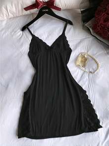 3-Pack Ladies' Sexy Lace Splicing Pajamas - Soft Satin Touch, Side Split Design, Adjustable Thin Shoulder Straps, Black/Red/Grey - Hand Washed Elegant Adult Loungewear Only, Couples' Supporting Pajamas, Comfortable Night Wear, Imitation Satin Fabric, - 3 món (Xanh lá cây + Hồng + Xám) - Xem 3