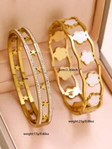 VJS 半件套花朵星形设计手链，优雅女士饰品，镂空304不锈钢镀18K金，百搭日常佩戴及礼品 - 金色 - 查看 5