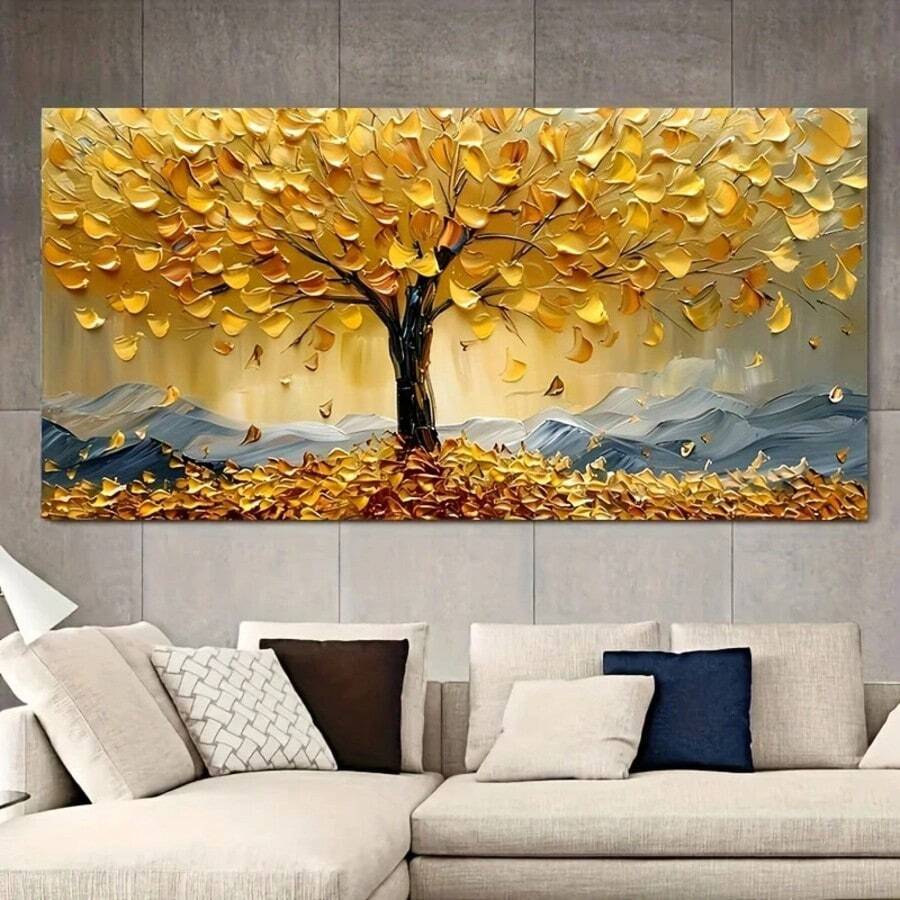 1 pieza Árbol de la Vida dorado Lienzo de arte de pared - 1 pieza Pintura abstracta de estilo bohemio, grande sin marco en lienzo, decoración de pared para sala de estar sin marco 50x100cm/19.68x39.37 pulgadas - Multicolor - Ver 1