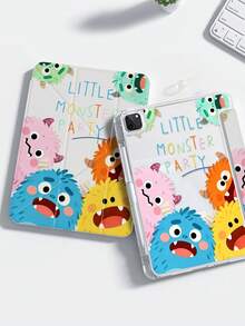 A Cute Cartoon Monster Letter Pattern Double-Sided Acrylic Transparent Crystal Back Cover, Shock-Proof, Suitable For IPad 7th, 8th, 10th Generation (10.2 Inch), Built-In Pencil Slot, Support Sleep/Wake Function, Ideal Christmas And New Year Gift - Multicolor - View 2