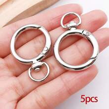 5pcs Round Snap Buckle Round Clip Hook Swivel Clasp Hooks Key Rings Zinc Alloy Round Spring Snap Keychain Rings For Keys, Crafts, Handbags