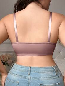 1pc Women Plus Size Comfortable Minimalist Front Closure Wireless Nursing Bra, Knit Fabric - Dusty Pink - View 2