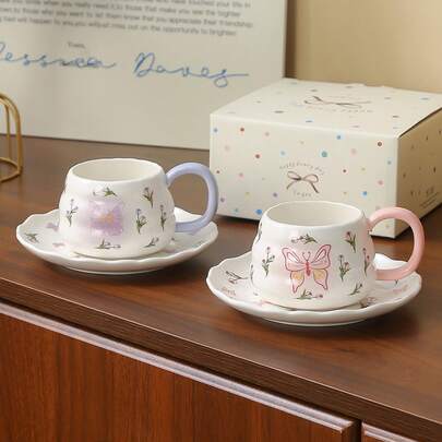 A Set Of Handcrafted Asymmetrical Ceramic Cup And Saucer Sets, Japanese-Style Retro High-Quality Thickened Coffee Cups, Afternoon Tea Latte Cup And Saucer Sets, Office Gifts, Birthday Gifts, Holiday Gifts, And Friends' Gifts