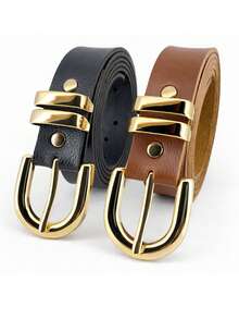Women's Belt With Buckle, Gold, Casual, Sexy, Elegant, PU Leather, Metal Buckle 2026 - Đen + Nâu - Xem 2