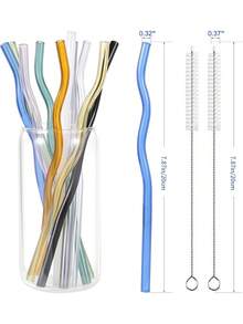 12 Pcs Reusable Wavy Colorful Glass Straws,20cm X8 Mm Shatter Resistant Cute Drinking Straws With 1 Clean Brush For Beverages,Coffee,Juice,Cocktail,Teas - Multicolor - View 8