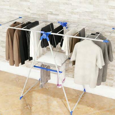 1 stuk opvouwbaar, vloerstaand wasrek met een verstelbaar ontwerp en een ruimtebesparende driehoekige structuur. Geschikt voor binnen- en buitengebruik in slaapkamers, balkons en wasruimtes. Ideaal voor het ophangen van kleding, handdoeken, beddengoed, enz. Duurzaam, stabiel en gemakkelijk op te bergen, voldoet het aan de dagelijkse wasbehoeften van gezinnen, appartementen en studentenkamers.