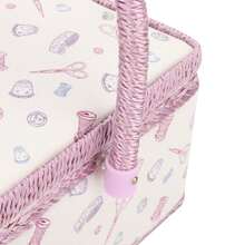 Cesta de costura vintage, organizador de caja de almacenamiento de agujas de hilo artesanal de tela para el hogar - Rosa - Ver 7