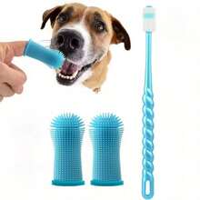 3件套宠物牙齿护理套装，硅胶狗狗牙刷套装，含指套牙刷和超软毛刷，360度全方位设计 - 彩色 - 查看 2