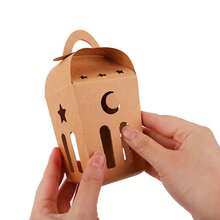 10pcs Eid Mubarak Gift Boxes, Crescent Moon Hollow Design Foldable Paper Boxes, Islamic Ramadan Strength Paper Candy Cookie Packaging Boxes With Handle, Ramadan Gift Boxes, Suitable For Birthday, Wedding, Ramadan, Party Gifts | Light Brown - Multicolor - View 7