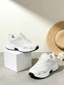 Women's Vintage - Style Dad Shoes, Mesh - Breathable With Thick Soles, Lightweight And Shock - Absorbing, White Sports Shoes For Daily Outings And Jogging - 米色 - 查看 4