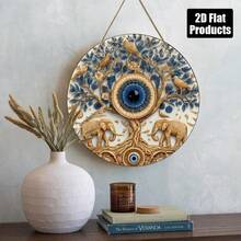 2D Flat, 1pc, Tree Of Life, Evil Eye, Elephant Theme Round Wooden Decorative Plaque 8*8in/20*20cm, Wall Hanging Decorations For Home Kitchen, Studio, Restaurant, Cafe, Farmhouse, Etc, Space, Perfect Christmas, Halloween Gift For Family And Friends, 2D Flat - 彩色 - 查看 6