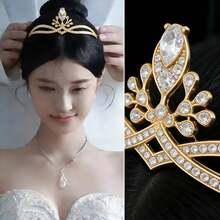 1pc Gold Crystal Crown Headpiece, Elegant Rhinestone Embellished Hair Accessory, Women's Party Hair Decor, Suitable For Birthday/Wedding/Prom/Bridal Celebration - Gold - View 4