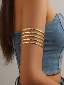 1pc Middle Eastern Style Hollow Minimalist Multi-Layer Arm Cuff Bracelet, Creative Personalized Hipster Accessory, Suitable As Holiday Gift For Family/Friends - Golden Five Lines - View 14