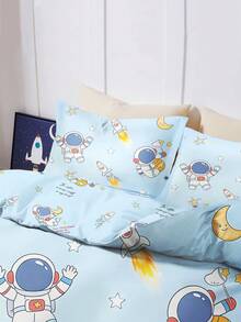 2/3PCS Customized Cartoon Astronaut Duvet Set, Made Of Polyester Material With Digital Printing, Suitable For Children, Gifts, Bedroom Decoration, Rockets, Blue, All Seasons - Multicolor - View 3