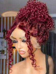 360 99j Burgundy Lace Front Wigs Human Hair 250% Density Invisi Strap 360 Full Lace HD Transparent Lace Front Wig Glueless 13x4 99j Burgundy Colored Curly Lace Front Wigs Human Hair Pre Plucked With Baby Hair For Women - S99J - 查看 2