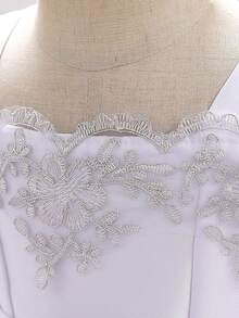 Baby Girls Lace Mid-Sleeve Embroidered Bow Satin Cute Flower Girl Wedding Dress, Suitable For Birthday Celebration, Vacation, Does Not Include Headband - White - View 5