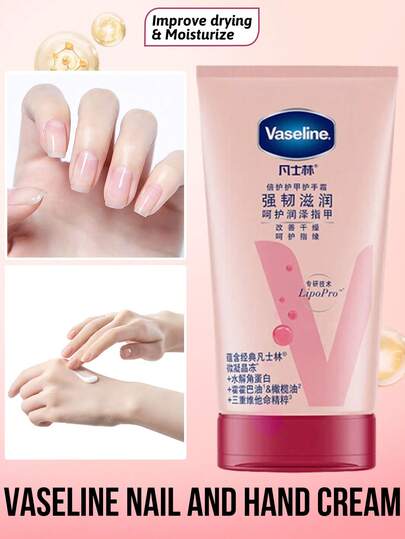  Krem do rąk Vaseline, wzmacniający i nawilżający krem do paznokci, zmniejsza łamliwość i kruchość paznokci, odżywia i zmiękcza skórki, wygładza bruzdy na powierzchni paznokci, zwiększa elastyczność i wytrzymałość paznokci, zawiera ekskluzywną biotechnologię LipoPro i mikrokompleks hydrolizowanej keratyny
