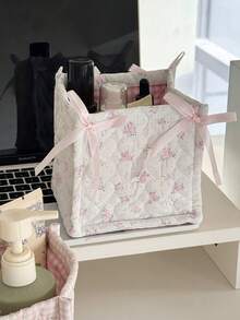 Heart Quilted Storage Basket Mini Square Storage Box Cute Plaid Pattern Skincare Storage Bin Soft Fabric Makeup Storage Pouch Large Capacity Desk Items Organizer Bin Makeup Tools Storage Brushes Storage Bag - Multicolor - View 12