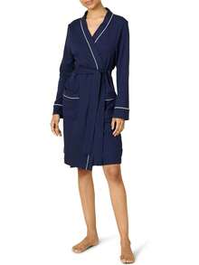 Essentials Women's Lightweight Waffle Mid-Length Robe (Available In Plus Size) - Navy - View 13