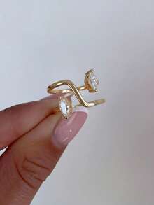 1 chiếc nhẫn bạc 925 hình mắt bất đối xứng đính đá Cubic Zirconia cổ điển, thanh lịch và độc đáo, hoàn hảo cho các bữa tiệc và dạ hội, chế tác tinh xảo, món quà kỷ niệm lý tưởng cho bạn gái. - Vàng - Xem 3