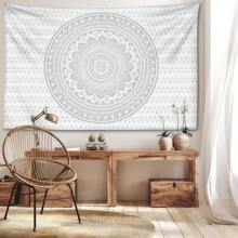 1 Peça Tapeçaria Mandala Cinza e Branca, Tema de Estilo Hippie Abstrato de Bruxaria, Adequada para Decoração de Sala de Estar, Quarto, Escritório, Acompanha Kit de Instalação, Decoração Doméstica, Decoração de Quarto, Presente de Decoração de Parede, Presente de Aniversário e Formatura - cinza branco - Visão 4