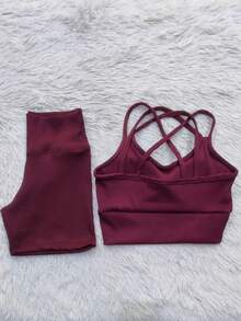 Conjunto Canelado Verão SHORT E TOP Academia - Vinho - Visão 4