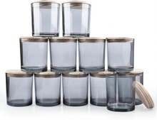 SHOWIN 14 OZ Thick Candle Jars For Making Candles 12 Pcs, 3 Wick Empty Jars With Wood Lids For Candle Making, Sample Container,Clear Grey - ColorE - View 1