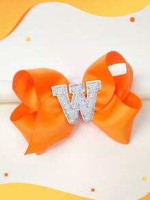 1pc 5 Inch 26 Letters A-Z Pearl Letters Personalized Back To School Ponytail Girl Hair Bow Teenagers Girl Hair Bows With Clips For Festivals Party School Girls Graduation Season Hairgrips For First Day Of School Classroom Girls Students,Teenagers Hair Accessories - 橘色 - 查看 10