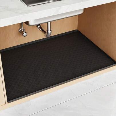 Tapete Escurridor de Trastes para Fregadero de Cocina, Alfombrilla Impermeable de Silicona, Protector para Gabinete y Mueble, Accesorios Prácticos para Cocina y Baño (Negro, 86*56cm)