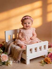 新款摄影道具 复古新生儿摄影棚道具 木床，可拆卸婴儿木制婴儿床摄影配件 - 彩色 - 查看 1