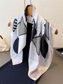 1pc Bandana Geometric Aesthetic New Scarf Square Shawl High-End Neckerchief Headscarf Scarf For Women, 70x70cm - Multicolor - View 9