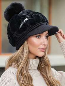 20024 New Knitted Korean Style Autumn/Winter Cute Women Rabbit Fur Warm Beret Hat, Thick Pom Pom Cold-Proof Cap