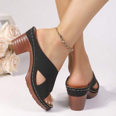 Fashionable Solid Color Sexy PU Leather Criss-Cross Sandals, Outdoor Summer