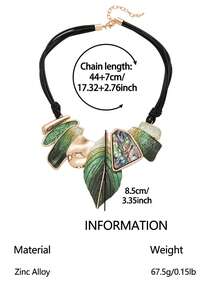 Cring Coco 1pc Fashionable Bohemian Enamel Zinc Alloy Leaf Pendant Necklace, Suitable For Women's Daily, Ball, Party, Carnival, St. Patrick's Day Jewelry Accessories Gift - Leaf - View 3