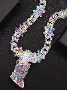 Jesus Portrait Pendant Necklace With Transparent Multicolor Acrylic Thorns Chain, Suitable For Men - Colorful - View 4