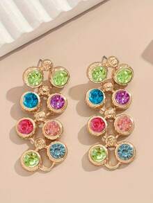 1 Pair Fashion Personalized Color Block Rhinestone Stud Earrings, Retro Style - Colorful - View 5