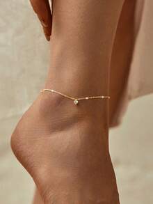 1pc S925 Sterling Silver Romantic Single Heart Cubic Zirconia Inlaid Anklet, Versatile & Elegant Everyday Wear, Heart-Shaped Anklet Gift - Love - View 8